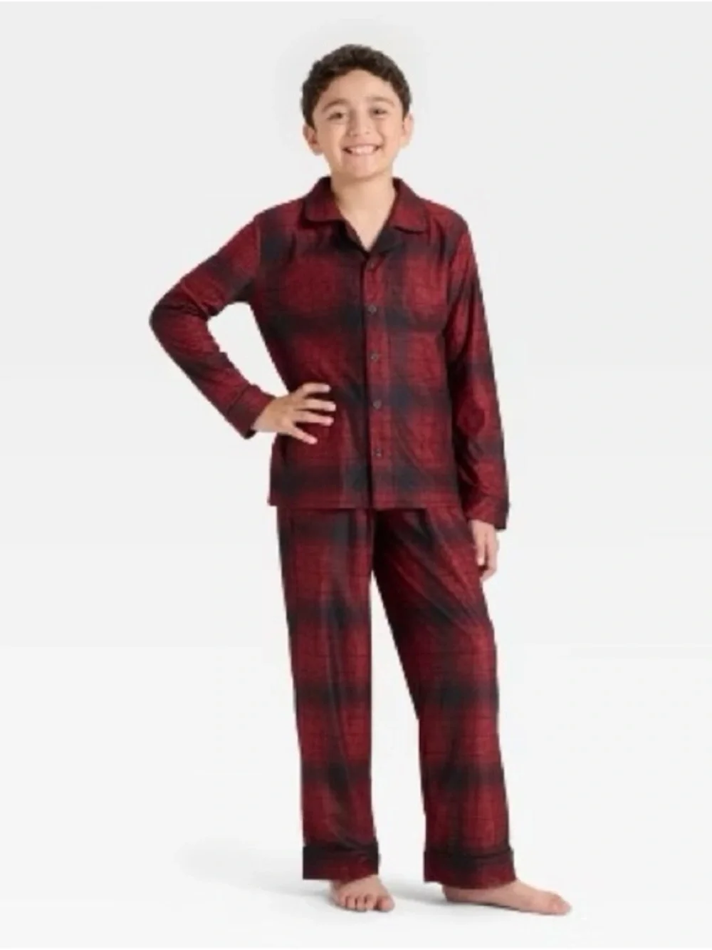 NWT Cat & Jack Boys Red Black Plaid Button Up Pajama Set Size Small 6 7